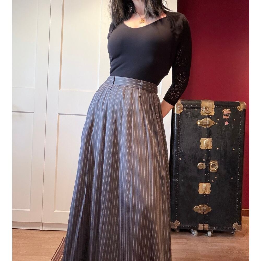 gray pinstripe maxi skirt with side slit